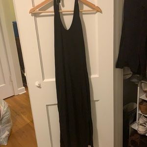 Full length halter rib knit black dress